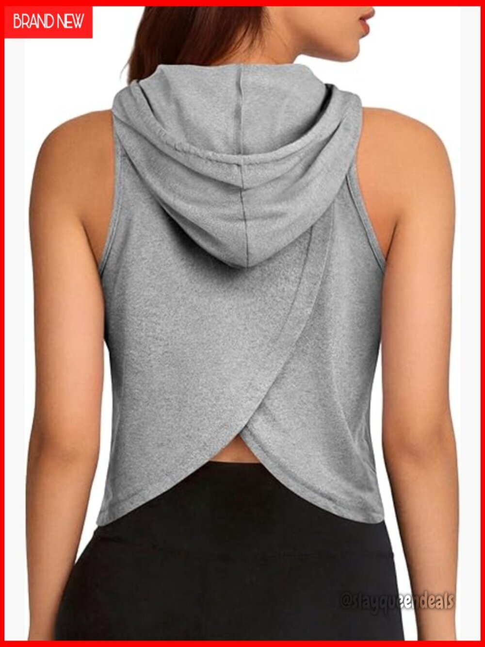 Sleeveless Hooded Crop Tank Top for Workouts Open Back Athletic Shirt